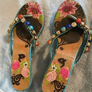 Beverly Feldman kitten heel embellished sandals